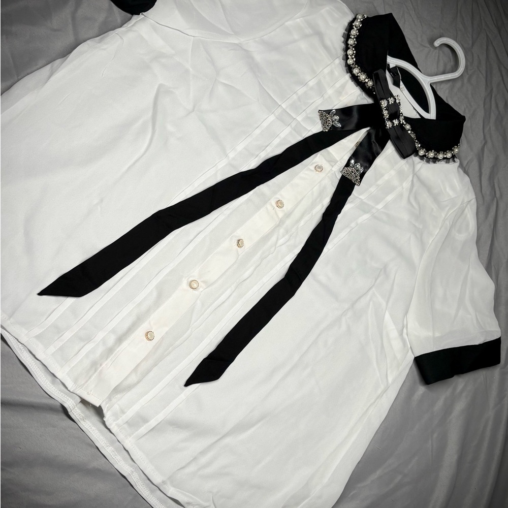 Elegant White and Black Women's Top